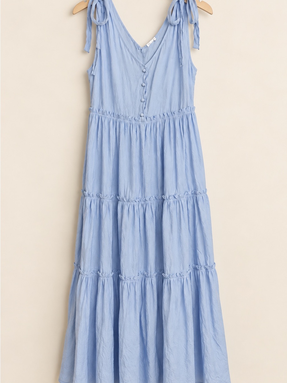 Tiered Tie-Shoulder Casual Maxi Dress in Light Blue